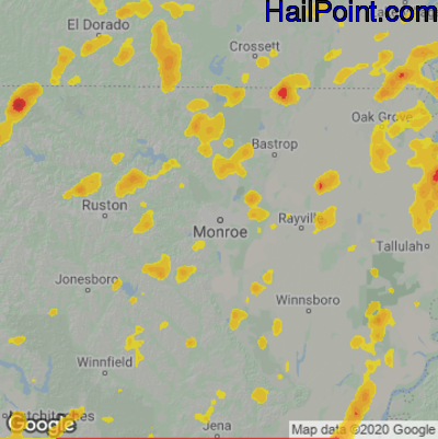 Hail Map for Monroe, LA Region on June 21, 2020