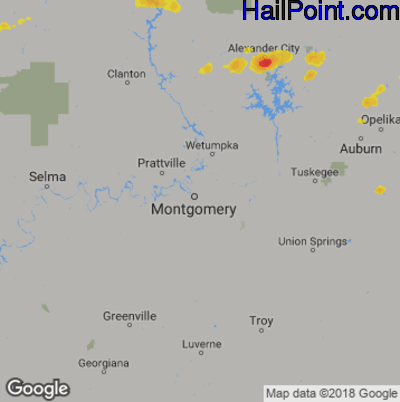 Hail Map for Montgomery, AL Region on June 21, 2020 