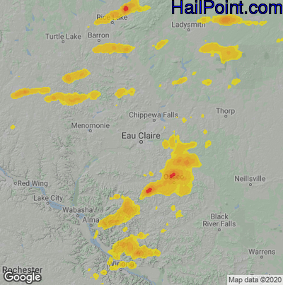 Hail Map for Eau Claire, WI Region on June 21, 2020