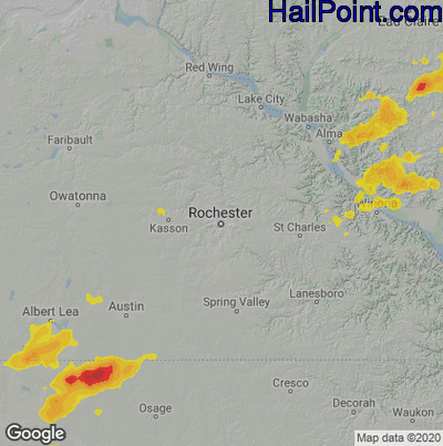 Hail Map for Rochester, MN Region on June 21, 2020