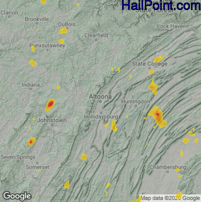 Hail Map for Altoona, PA Region on June 22, 2020