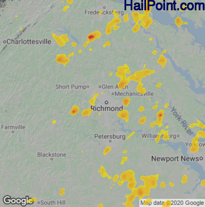 Hail Map for Richmond, VA Region on June 22, 2020
