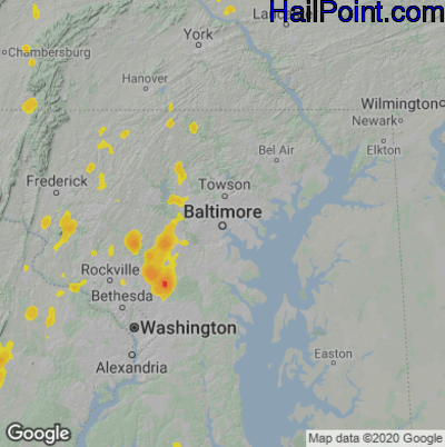 Hail Map for Baltimore, MD Region on June 22, 2020