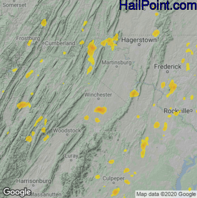 Hail Map for Winchester, VA Region on June 22, 2020