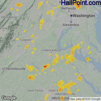 Hail Map for Fredericksburg, VA Region on June 22, 2020 