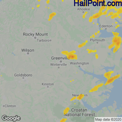 Hail Map for Greenville, NC Region on June 22, 2020