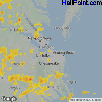 Hail Map for Norfolk, VA Region on June 22, 2020