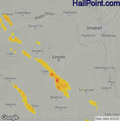 Hail Map for Lincoln, NE Region on June 22, 2020
