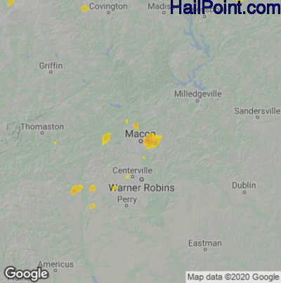Hail Map for Macon, GA Region on June 22, 2020 