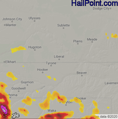Hail Map for Liberal, KS Region on June 22, 2020