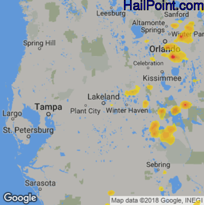 Hail Map for Lakeland, FL Region on June 22, 2020