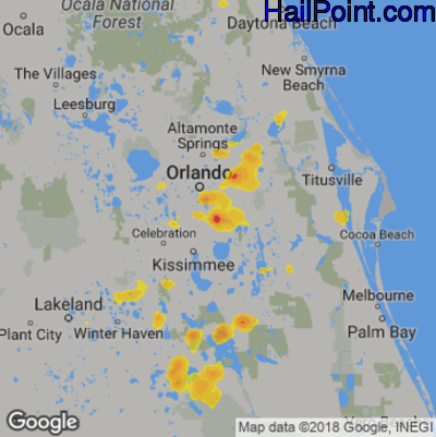 Hail Map for Orlando, FL Region on June 22, 2020