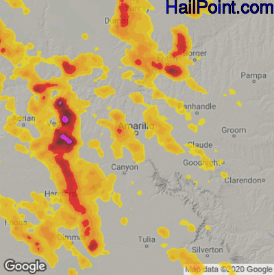 Hail Map for Amarillo, TX Region on June 22, 2020