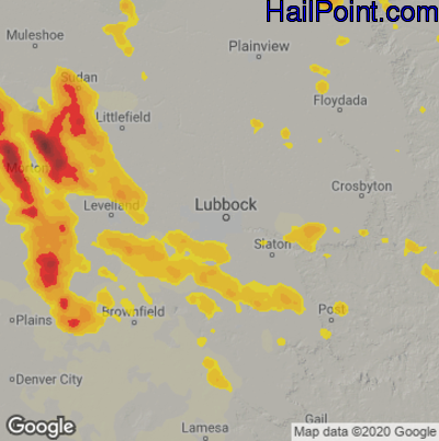 Hail Map for Lubbock, TX Region on June 23, 2020