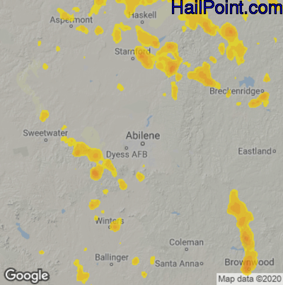 Hail Map for Abilene, TX Region on June 23, 2020