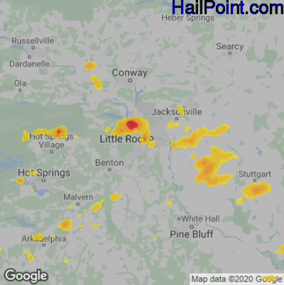 Hail Map for Little Rock, AR Region on June 23, 2020