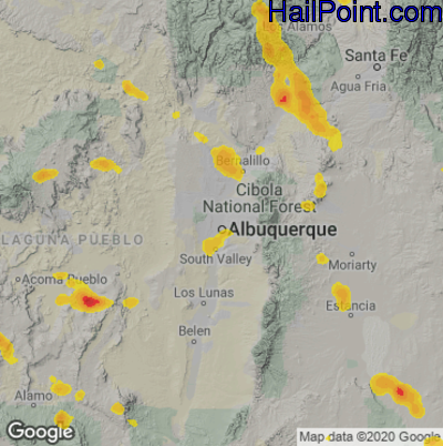 Hail Map for Albuquerque, NM Region on June 23, 2020