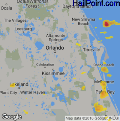Hail Map for Orlando, FL Region on June 23, 2020