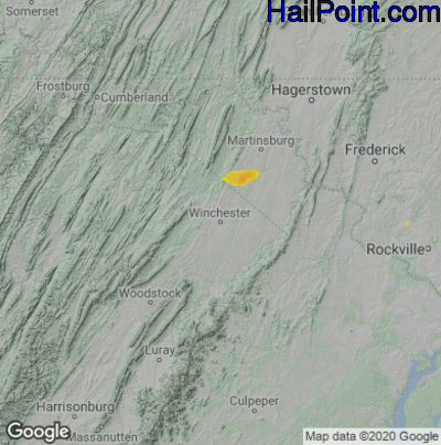 Hail Map for Winchester, VA Region on June 23, 2020
