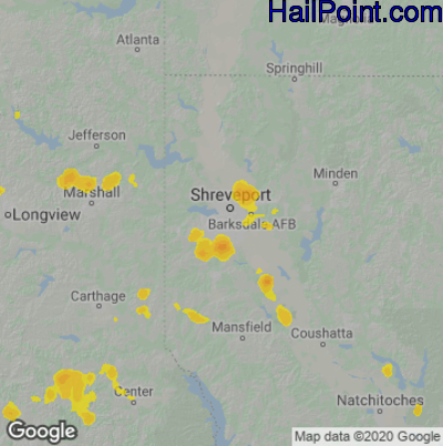 Hail Map for Shreveport, LA Region on June 23, 2020