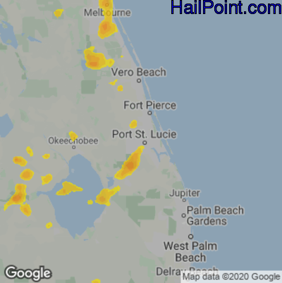Hail Map for Port St. Lucie, FL Region on June 23, 2020