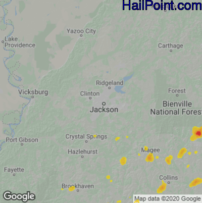 Hail Map for Jackson, MS Region on June 23, 2020