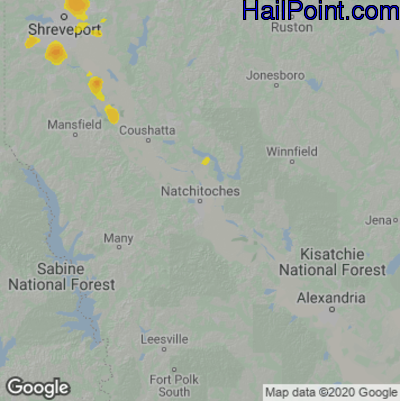 Hail Map for Nachitoches, LA Region on June 24, 2020