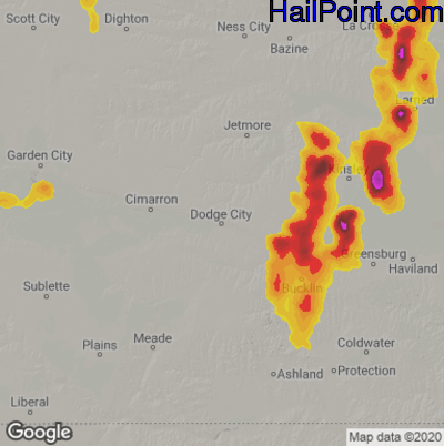 Hail Map for Dodge City, KS Region on June 24, 2020 