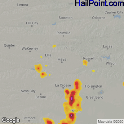 Hail Map for Hays, KS Region on June 24, 2020