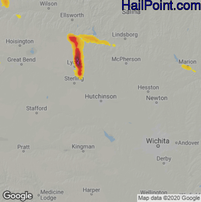 Hail Map for Hutchinson, KS Region on June 24, 2020