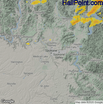Hail Map for Spokane, WA Region on June 24, 2020