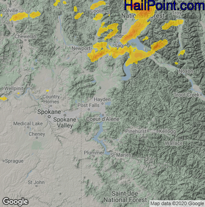 Hail Map for Hayden, ID Region on June 24, 2020 