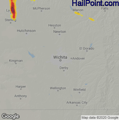 Hail Map for Wichita, KS Region on June 24, 2020