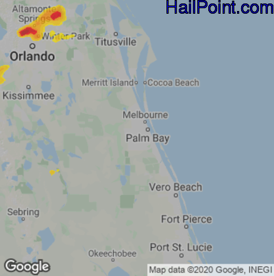 Hail Map for Palm Bay, FL Region on June 24, 2020