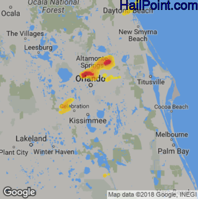 Hail Map for Orlando, FL Region on June 24, 2020 
