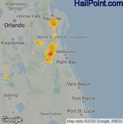 Hail Map for Palm Bay, FL Region on June 25, 2020