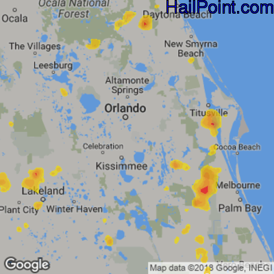 Hail Map for Orlando, FL Region on June 25, 2020