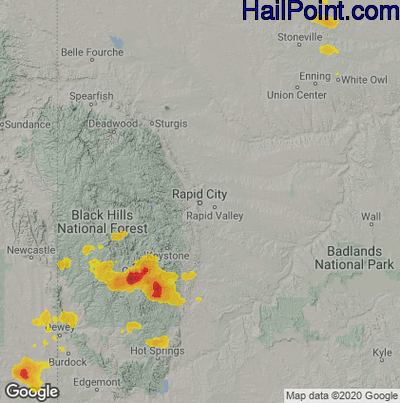 Hail Map for Rapid City, SD Region on June 25, 2020