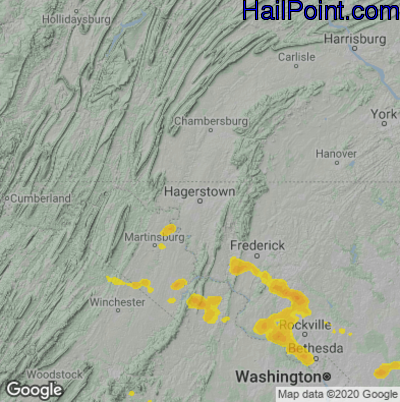 Hail Map for Hagerstown, MD Region on June 25, 2020 