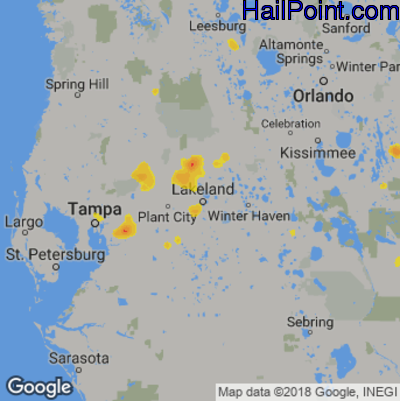 Hail Map for Lakeland, FL Region on June 25, 2020 