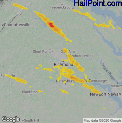 Hail Map for Richmond, VA Region on June 25, 2020
