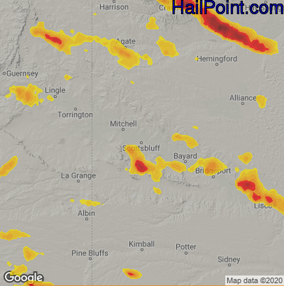 Hail Map for Scottsbluff, NE Region on June 25, 2020