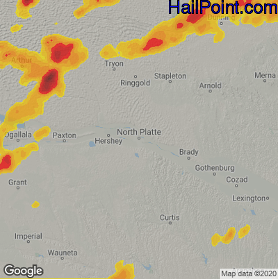 Hail Map for North Platte, NE Region on June 25, 2020