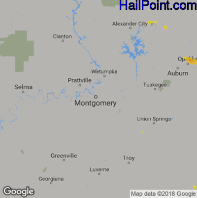Hail Map for Montgomery, AL Region on June 25, 2020
