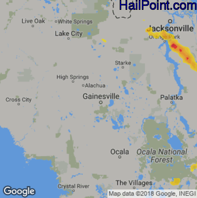 Hail Map for Gainesville, FL Region on June 25, 2020 