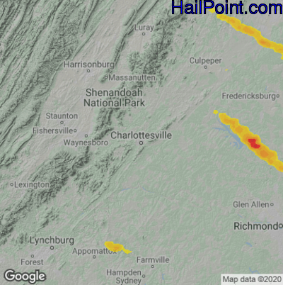 Hail Map for Charlotttesville, VA Region on June 25, 2020