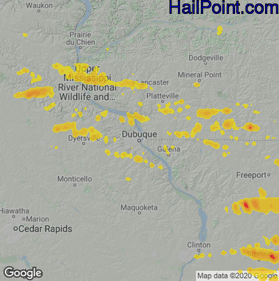 Hail Map for Dubuque, IA Region on June 26, 2020