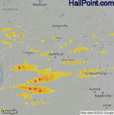 Hail Map for Rockford, IL Region on June 26, 2020