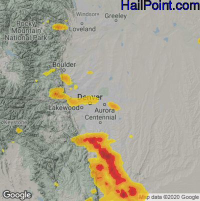 Hail Map for Denver, CO Region on June 26, 2020