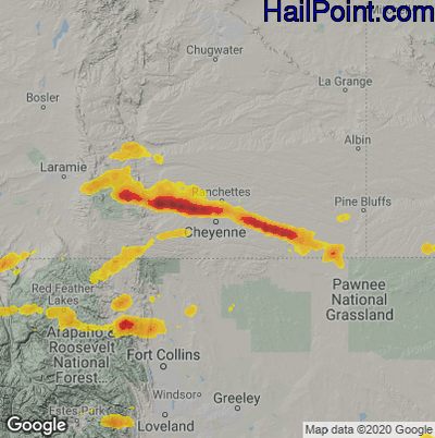 Hail Map for Cheyenne, WY Region on June 26, 2020